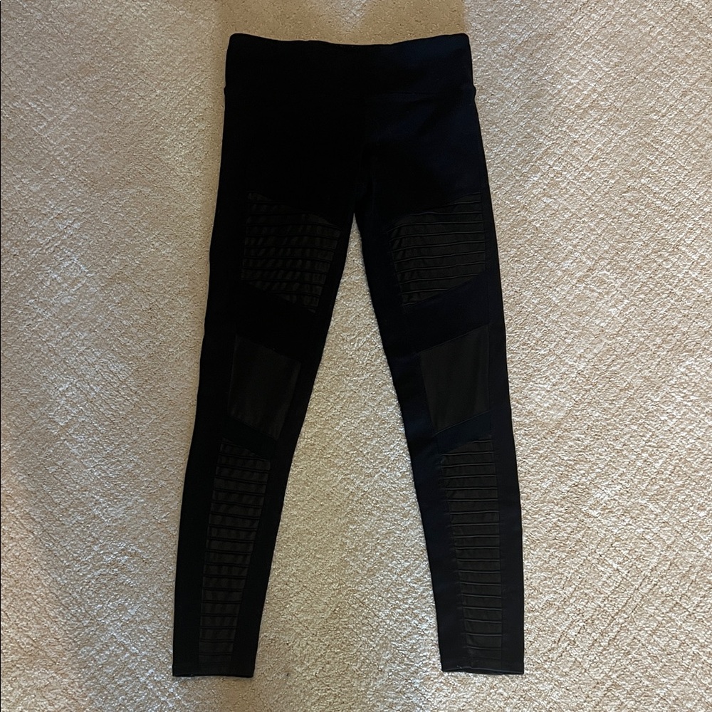 Alo Yoga Black Moto Leggings Small High Rise Ribbed Biker Style